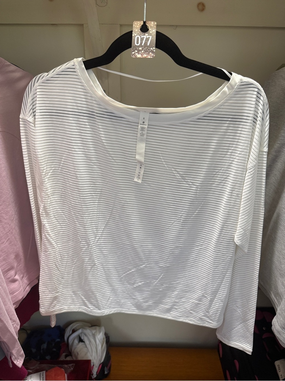 077 lululemon athletica lean in White Lightweight Long-Sleeve Stripe Top